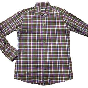 Eton Shirt Mens 16 Large EUR 41 Plaid Slim Long Sleeve Button Up Dress Cotton